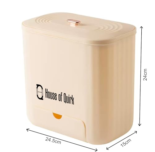 Image of House of Quirk Plastic Hanging Kitchen Trash Can With Lid, Open Lid Design, Kitchen Trash Can, Kitchen Cabinet Door Hanging Wall Storage Bucket (Beige)