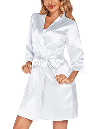 SWOMOG Women's Satin Robe Set 2 Piece Sexy Pajamas Sets Lace Cami Nightgown and Silk Robes Nightwear3