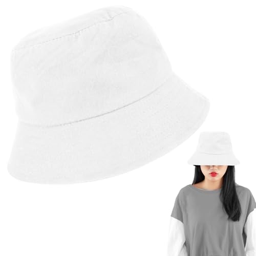 Telooco Fischerhüte Bucket Hat Einfarbig Weiß Fischerhut Damen Sommer Fischerhüte Sonnenschutz Unisex Sommerhut Weiche Baumwolle Sonnenhut für Männer Frauen Outdoor Sportarten (Weiß)