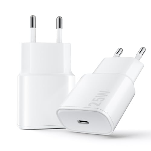 Chargeur USB C, 2 Pack 25W Prise USB C Rapide Secteur Mural Alimentation Adaptateur pour iPhone 17 16 15 14 13 12 11 Pro Max XR XS Tablette Ordinateur Portable