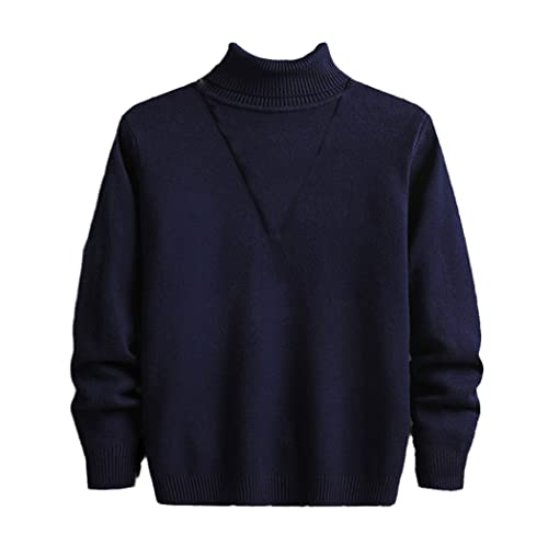 Pull col roulé hommes manches longues bleu marine pull mince tricoté casual automne