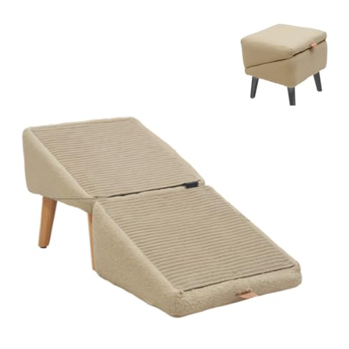LUYMIBDO Lightweight Dog Steps, Split Ottoman Dog Ramp, Built-in Lightweight Folding Dog Ramp, Designed for Senior Dogs and Puppies,Khaki Plush,11 * 11 * 7in