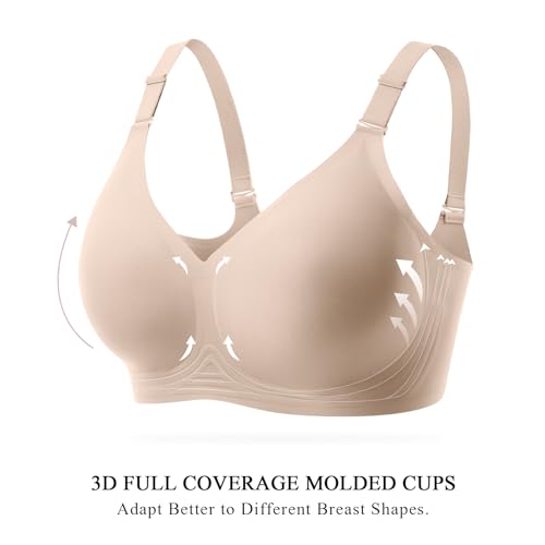 Image of Wirefree Plus Size Bras for Women, Seamless Full Support Wireless Comfort for Large Cup, No Underwire, Everyday T-Shirt Bra