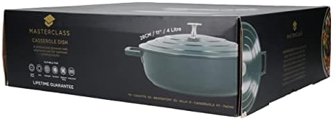 MasterClass Shallow Casserole Dish with Lid, Lightweight Cast Aluminium, Induction Hob and Oven Safe, Hunter Green, 4 Litre/28 cm