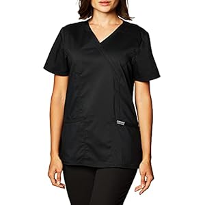 Cherokee-Womens-Mock-Wrap-Top WW Revolution by Cherokee WW610 Women's Mock Wrap Scrub Top, Black, M