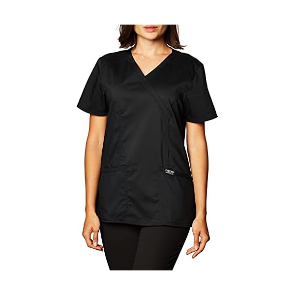 Cherokee-Womens-Mock-Wrap-Top WW Revolution by Cherokee WW610 Women's Mock Wrap Scrub Top, Black, M