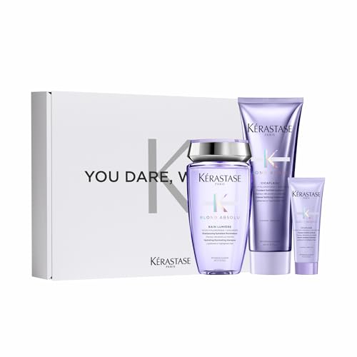 Kérastase Blond Absolu, Cofre con Rutina Diaria para el Cabello Rubio con Champú Lumière y Acondicionador Cicaflash, Para Cabello Decolorado, Con Ácido Hialurónico, 250 + 250+ 75 ml