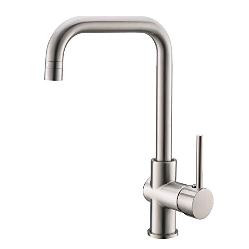WANMAI Commercial Single Handle Kitchen Faucet, 360 Degree Rotation High Arc Brushed Bar Sink Faucets with Solid Brass Body & Ceramic Valve, Brushed Nickel