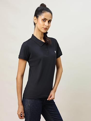 Image of TECHNOSPORT Womens Polyester Slim Fit Solid Half Sleeve Polo Matpiq T-Shirt with Techno Dry, Anti Static for Regular Use