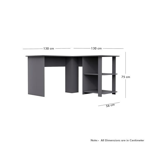 Image of Bniture Wooden Study Table for Home | Engineered Wood Study Table with Shelf Storage | L Shape Multi Purpose Computer Desk for Writing & Study | Laptop Table for Study Room & Office | Slate Grey