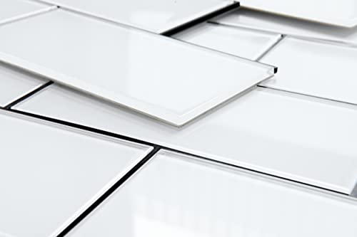 Azulejos de vidrio para salpicaduras de cocina autoadhesivos de metro blancos 3x6 pulgadas 5