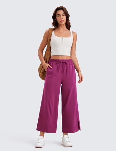 Image of CRZ YOGA Lightweight Wide Leg Crop Pants 25 inch | Casual, Travel, Comfy, Soft, Split, Loose Fit, Pockets, for Women