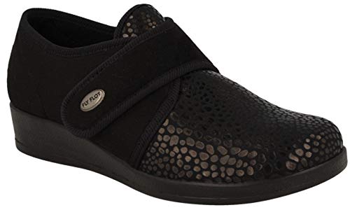 Fly Flot 36314 - Zapatillas para mujer, fabricadas en Italia, cuña de 3 cm, correa ajustable, antideslizante, anatómica, Negro , 37 EU