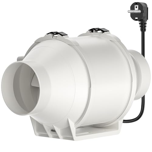HG Power Rohrventilator 100mm, Abluftventilator 230V Leise Kanalventilator Energiesparend Badlüfter Rohrlüfter mit EU-Stecker für Küchen Badezimmer Garage