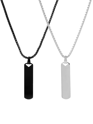 Image of Urban Tag Collection | Stainless Steel Pendant Chain Necklace For Men And Boys | Silver and Black Colour | Anniversary Birthday Gifts