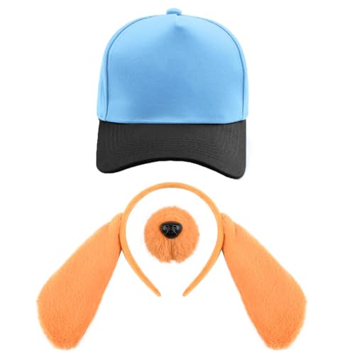 Teemico 3 Pcs Blue Dog Costume Set Including Blue Base Cap with Sticker Brown Dog Nose Bow Tie for World Book Day Dress Makeup (Sky Blue)