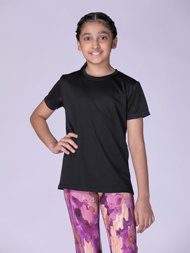 Image of Girls Active Sports Wear Solid Skinny Fit Leggings and T-shirt Polyester Set /Sets For Multi-Sports Gym Yoga Dance Gymnastics & Running(4 TO 14 YRS)