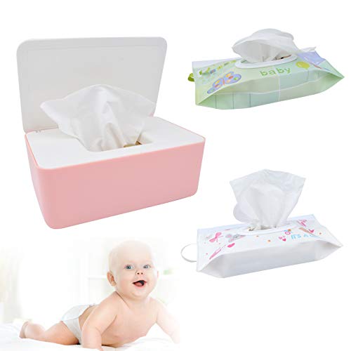 Baby Wipes Dispenser, Baby Wipes Holder, Reusable Baby Wipes Container, Baby Wipes Container Keeps Wet Wipes Moist Dustproof, Baby Flushable Wipe Dispenser with 2 Portable Wet Wipe Pouch