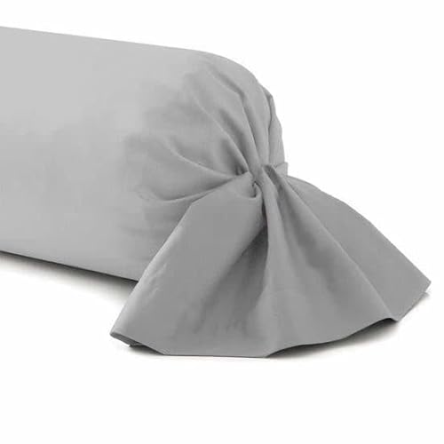 Taie de traversin uni 100% Coton (45 X 135 cm, Gris Clair, 1)