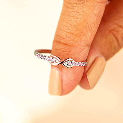 STORYJEWELLERY 925 Sterling Silver Infinity Ring, Pink Promise Rings for Her, Stacking Rose Gold Pinky Rings for Women, Gifts for Her4