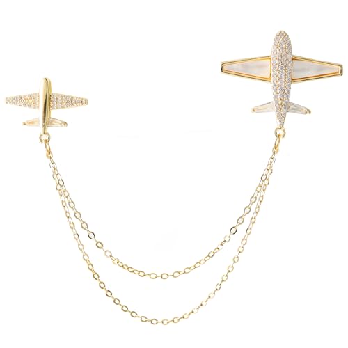 Framendino, Dainty Airplane Brooch Pin Chain Tassel Aircraft Plane Lapel Dress Banquet Jackets Hats Scarf Accessories Brooches Pins for Flight Attendant Uniform