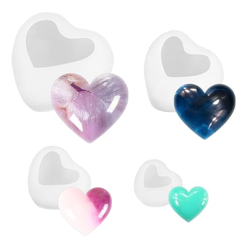 4 Piezas Moldes de Silicona para Velas con Forma de Corazón,Fundición de Jabón en Forma de Corazón 3D,Moldes de Silicona en Forma de Corazon Para Vela,Gelatina,Jabón Artesanal,Hielo
