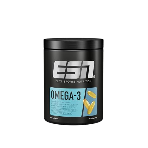 ESN Omega 3, 300 cápsulas, EPA y DHA en dosis altas, 1200 mg de EPA y 900 mg de DHA por dosis, fabricado en Alemania