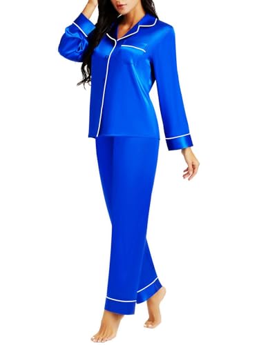 Image of Lonxu Silk Satin Womens Pajama Sets Button Down Sleepwear Loungewear XS~3XL
