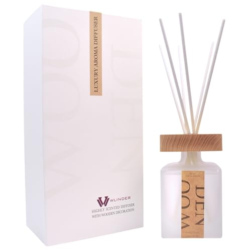 WLINDER White Musk Reed Diffuser Set (White Musk) – 6.7oz Gift Pack | Long-Lasting Aromatherapy Room Freshener with 6 Natural Rattan Sticks | Elegant Gift-Ready Packaging for Home, Office