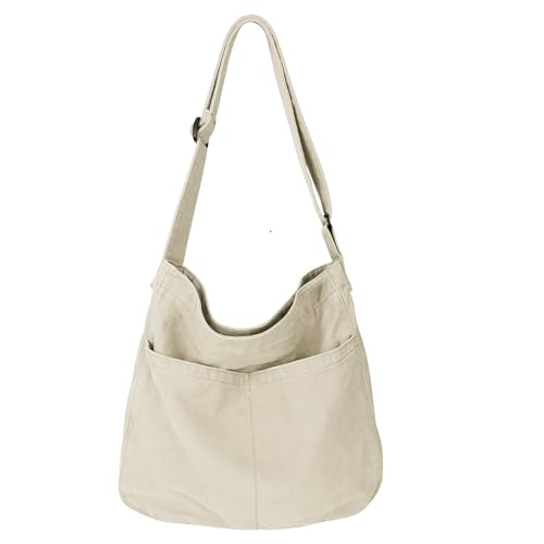 Youjaree Canvas Tote Bag for Women Large Hobo Crossbody Handbags Casual Shoulder Purse with Multiple Pockets (Beige)