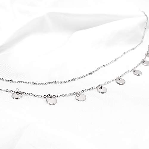 Aisansty Dainty Silver Coin Choker Necklaces For Women Girls Handmade Simple Disc Charms Beaded Adjustable Layering Necklace Set #TOP3