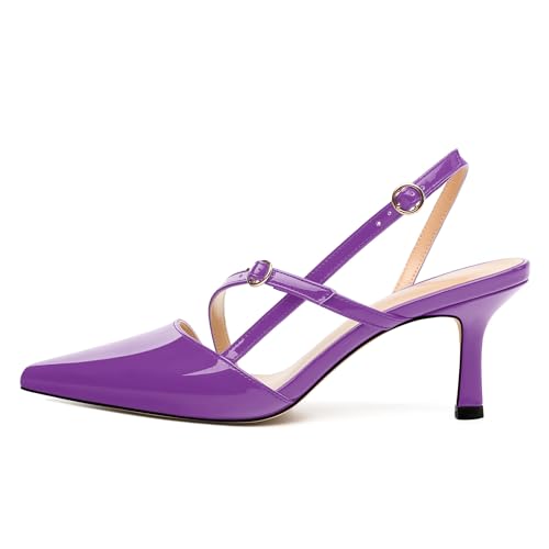 Women's Pumps, Pointed Toe Mid Heels, Fashion Buckle Slingback Pump, Solid Patent High Heel Shoes for Women2