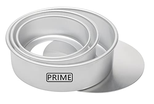 Image of Prime Bakers and Moulders Round Removable Bottom Cake Mould Set, 4,5,6 inch, 3 inch deep Loose Base tin for Oven