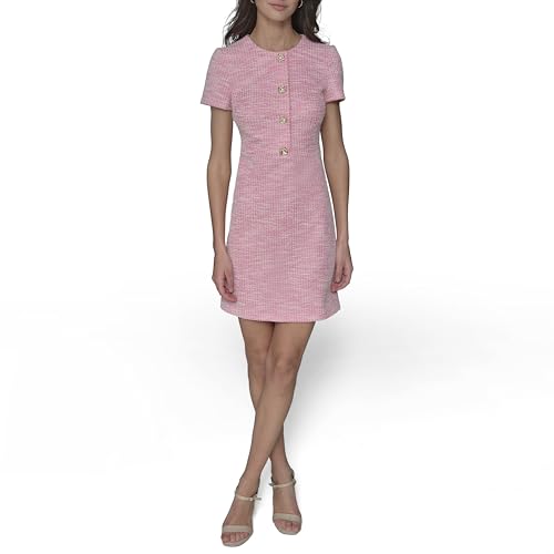 Image of Karl Lagerfeld Women's Short Sleeve Gold Button Up Knit Sheath Mini Dress