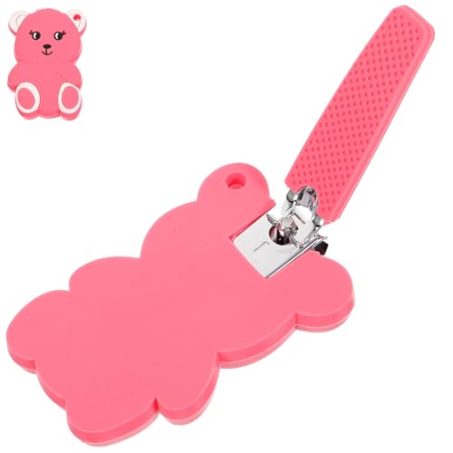TINEASUR Cortaúñas para Bebés Funda de Silicona Recortador Manual para Pequeños Tamaño Compacto Color Rosa Diseño de Oso Herramienta Segura Cuidado de Uñas de Bebés