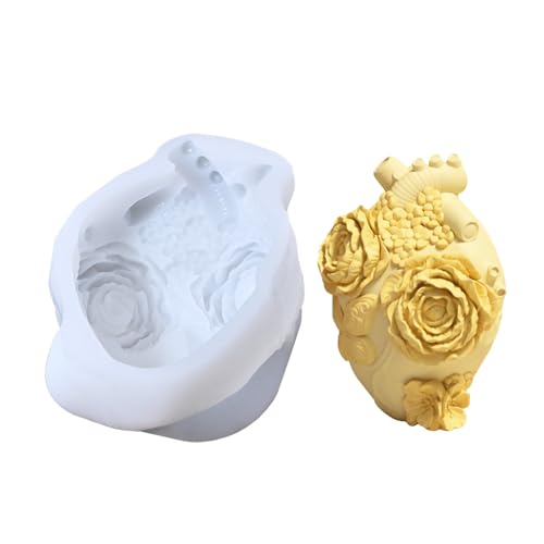 Niesel Molde para velas, molde de fundición de resina epoxi, moldes de cemento de yeso con corazón humano y flores, manualidades para el hogar, habitación, mesa de boda