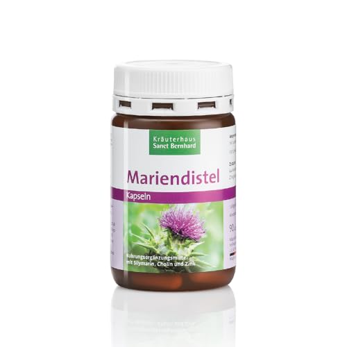 Sanct Bernhard Mariendistel-Kapseln mit 200 mg Mariendistel-Trockenextrakt, mit Cholin & Zink - 90 Kapseln für 3 Monate