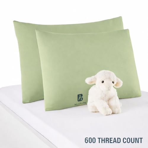 Image of Atiksh Beddings Pack of 2 13x18 Inch Toddler Travel Pillow Cases - 100% Soft Egyptian Cotton, 600 Thread Count with Zipper Closure for Small Travel Pillows Cover, Sage Green