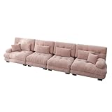 dowowdo Divano angolare modulare 4 posti con funzione di sonno, divano cloud a forma di L con sedile profondo, tessuto ciniglia paesaggio residenziale per soggiorno – rosa, adatto alle famiglie