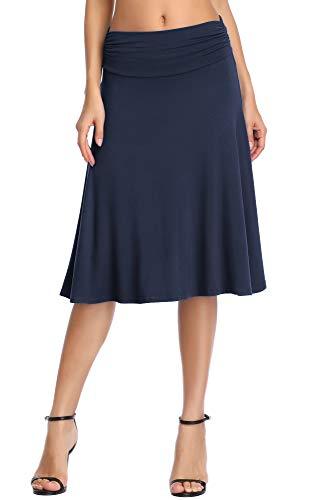 Image of Urban CoCo Women's Ruched High Waist Knee Length Jersey A-Line Stretchy Flared Casual Skirt