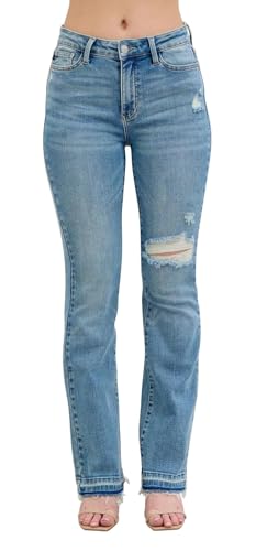 Judy Blue Women's Mid-Rise Distressed and Released Hem Bootcut Jeans
