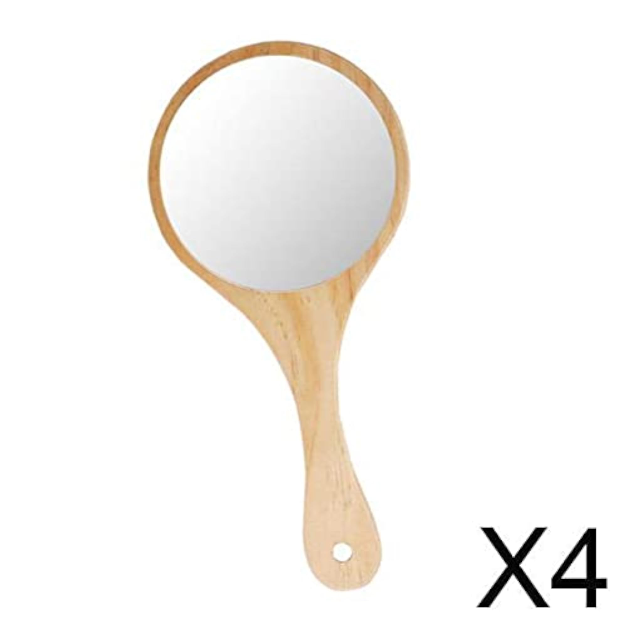 Portable Wooden Hand Vanity Mirror with Handle