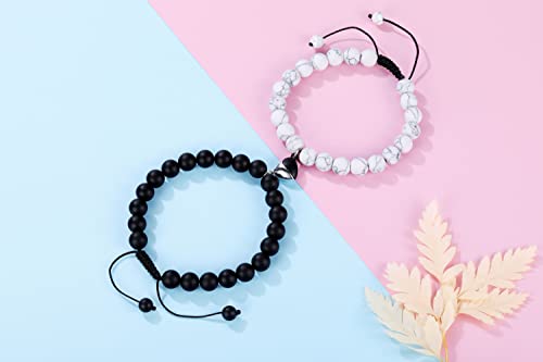Top Plaza 2pcs Couple Bracelets Healing Crystal Black Agate White Turquoise Bracelets for Couples Matching Heart Bracelet for Lover Him & Her Boyfriend Girlfriend Valentine's Day Gifts3