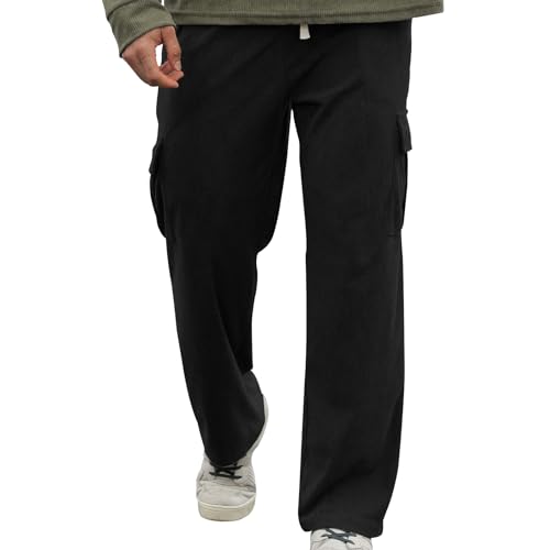 Corduroy Pants Men Big and Tall Casual Comfy High Elastic Mens Cargo Pants Wide Leg with Pockets Hiking Trousers