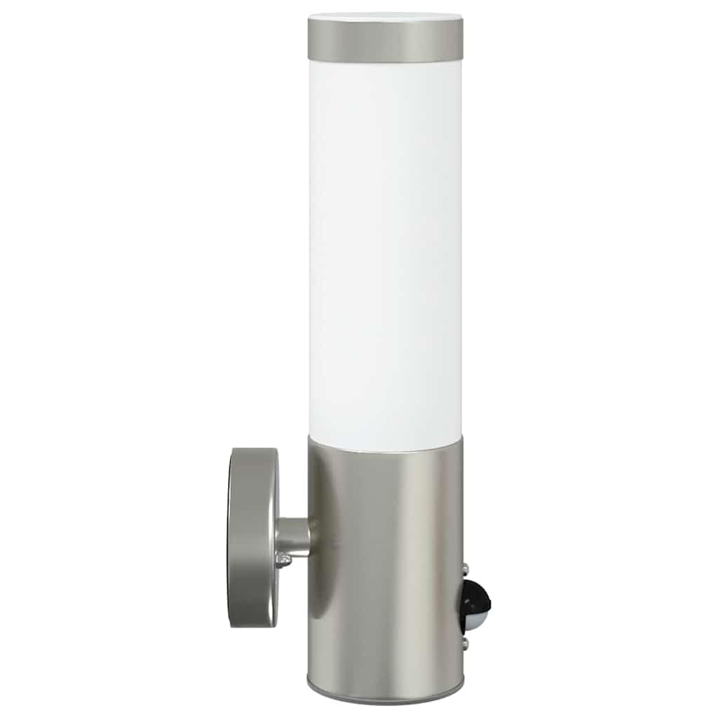 Lampa ścienna zewnętrzna, zestaw 2 sztuk, stal nierdzewna, stopień ochrony IP44, lampa ścienna ze stali nierdzewnej i tworzywa sztucznego, cylindryczna konstrukcja do ścieżek i ogrodów, 12 x 8,5 x 29