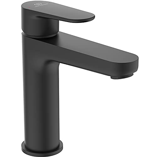 Ideal Standard Cerafine O Robinet de lavabo, hauteur du bec 122 mm, robinet de salle de bain à économie d'eau, avec bonde, installation rapide – Noir Mat...