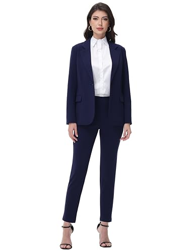Women's Suits 2 Piece Set Dressy Business Slim Fit One Button Professional Blazer Pantsuits Set Work Casual Outfits