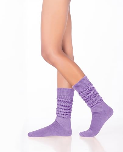 Image of Violet Mist women slouch socks thick colored knee high scrunch socks long stacked sock boot 80s 90s Novetly