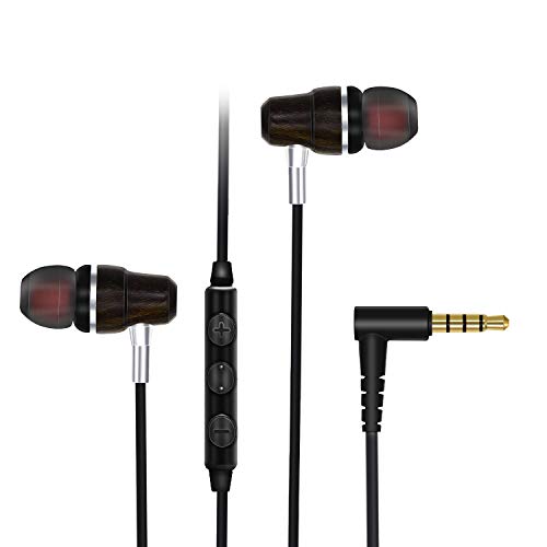 DALV Wooden Wired in-Ear Earphones, Crystal Clear Sound Powerful Bass Headphone, High Definition Noise Isolating Earbuds with Microphone 3.5mm Gold Plated Jack