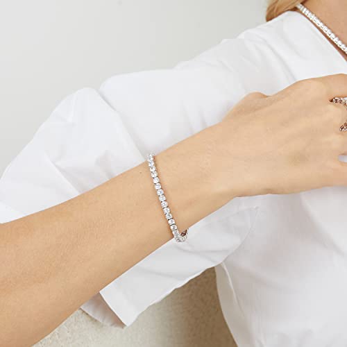 Gmesme 18K White Gold Plated 4.0 Round Cubic Zirconia Classic Tennis Bracelet 7 Inch #TOP2